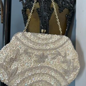 Vintage Chic Duval Sequin Clutch with Gold Chain